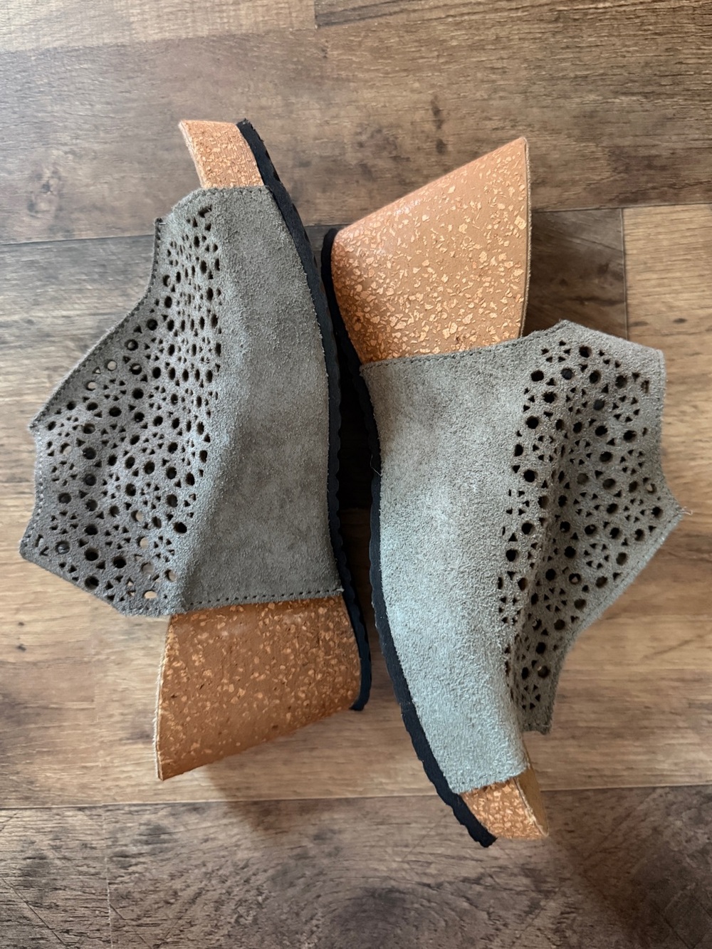 Wedge Slide Sandals in Grey Suede